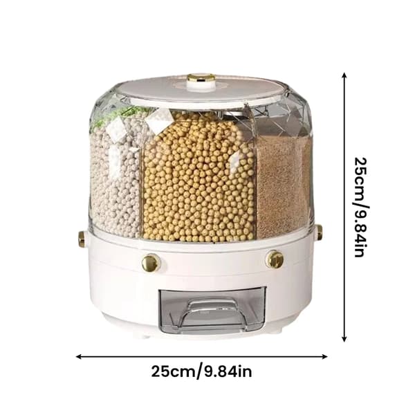 Köksriskontainer, 6 fack, 360° roterande design,VIT