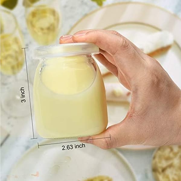 10 kpl - 200 ml lasipurkki kannella, läpinäkyvä lasinen vanukaspurkki PE-kannella, käytetään jogurttiin, vanukkaaseen, maitoon, hilloon, mousseen jne.
