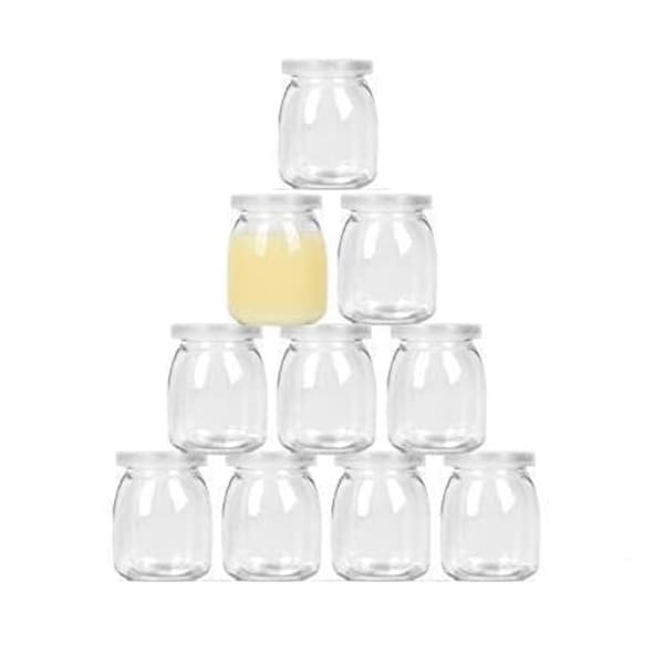 10 kpl - 200 ml lasipurkki kannella, läpinäkyvä lasinen vanukaspurkki PE-kannella, käytetään jogurttiin, vanukkaaseen, maitoon, hilloon, mousseen jne.
