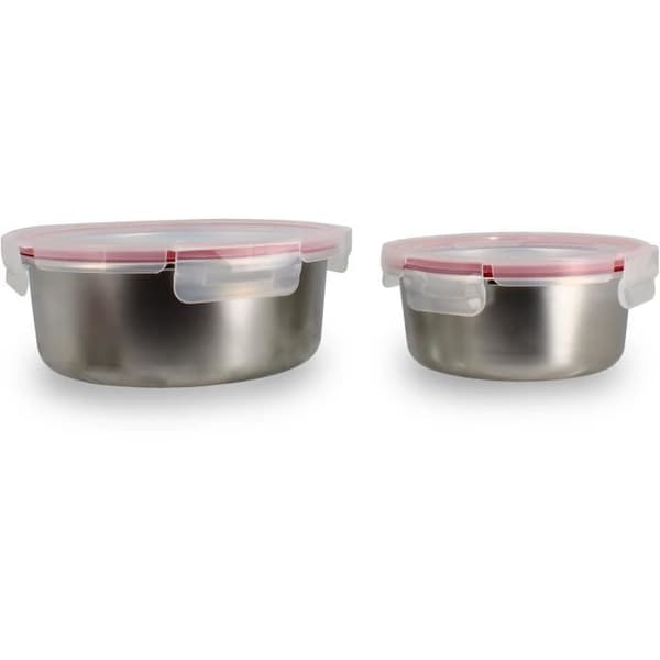 Set med 2 lufttäta behållare med lock - MENASTYL - 5040178 - Rostfritt stål - Rund - 15 och 20 cm - Mikrovågssäker