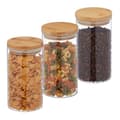 Miniatyrbild 1 av 6: Relaxdays Set med 3 burkar, glas, lock av bambu, rund förvaringsburk, 1000 ml, hermetisk, transparent/natur