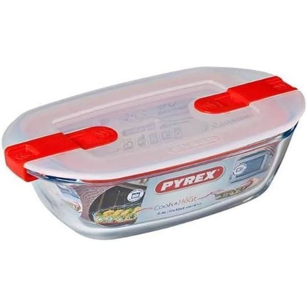 Rektangulär låda med lock - PYREX - 1451023 - 17 x 10 cm - 400 ml - Cook &amp; Heat - Bas i borosilikatglas
