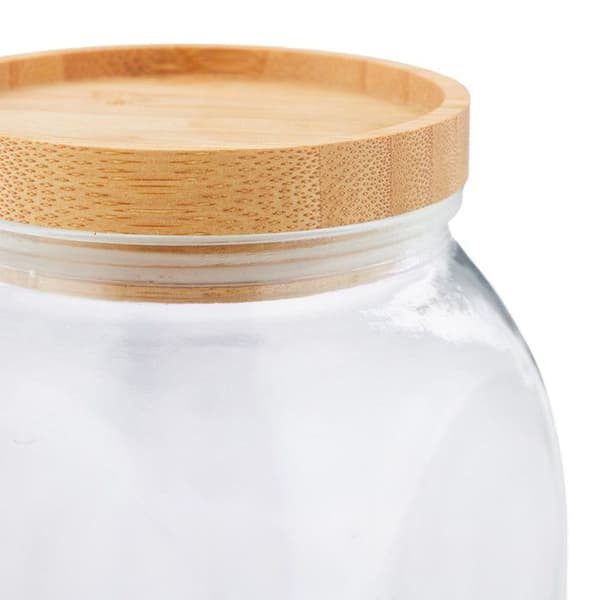 Relaxdays glasburkar set om 3, 600, 1000, 1400 ml, för spannmål, pasta, lock i bambu, transparent / naturlig
