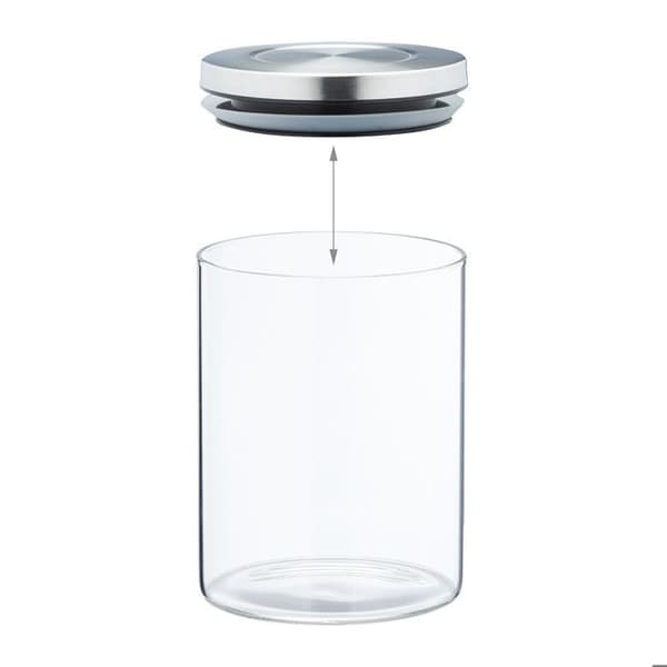 Relaxdays Set med 6 glasburkar med lock i rostfritt stål, förvaringsburk, 3 storlekar, lufttät, transparent/silver.