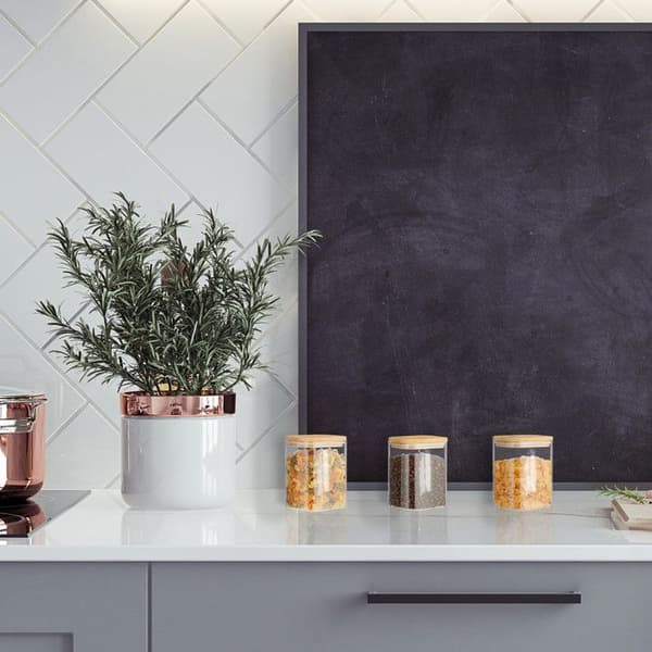 Relaxdays Set med 3 glasburkar, lock i bambu, kvadratisk, förvaring, 900 ml, hermetisk, transparent/naturlig