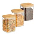Miniatyrbild 1 av 6: Relaxdays Set med 3 glasburkar, lock i bambu, kvadratisk, förvaring, 900 ml, hermetisk, transparent/naturlig