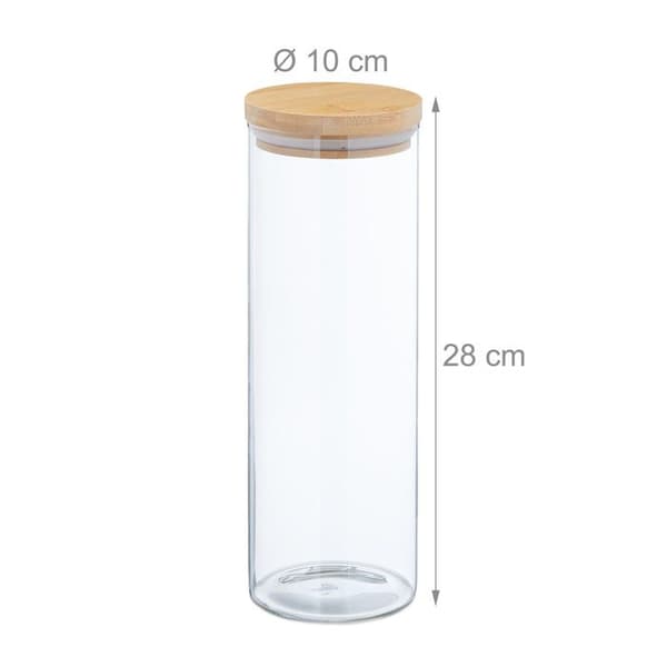 Relaxdays Set med 4 glasburkar med bambu-lock, förvaringsburk, 1600 ml, hermetisk, transparent/naturlig