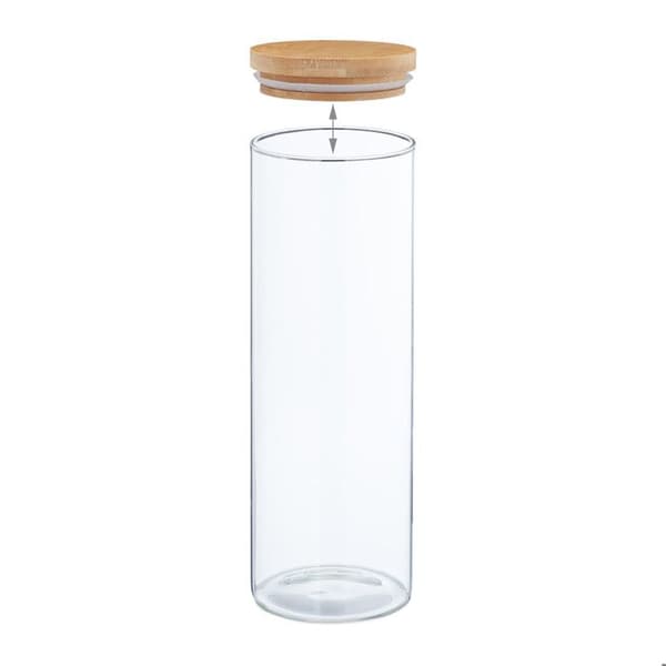 Relaxdays Set med 4 glasburkar med bambu-lock, förvaringsburk, 1600 ml, hermetisk, transparent/naturlig