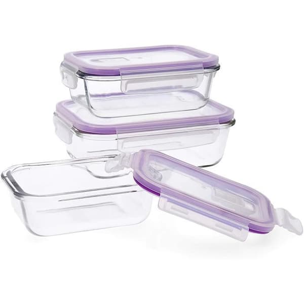 Quid Frost Set med 3 lufttäta behållare med lock, rektangulär, med mikrovågsventil, BPA-fri, glas - Frost