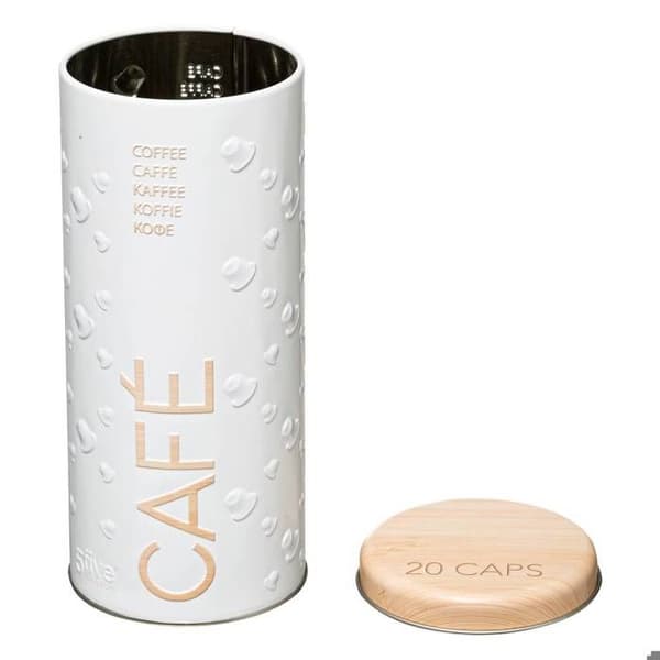 Scandi Coffee Capsule Box - PARIS PRIS - 17cm Vit - Järn & Tenn - Cylindrisk