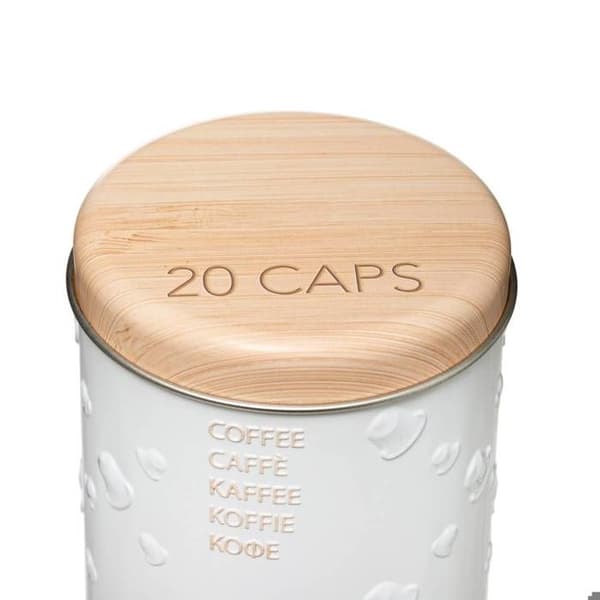 Scandi Coffee Capsule Box - PARIS PRIS - 17cm Vit - Järn & Tenn - Cylindrisk