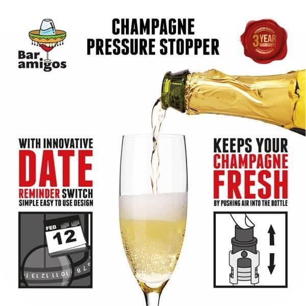 Bar Amigos® Champagne Tryckstoppare Röd Rouge - Tryckpropp för Champagne- och Mousserande Vinflaskor Spara Pump Röd