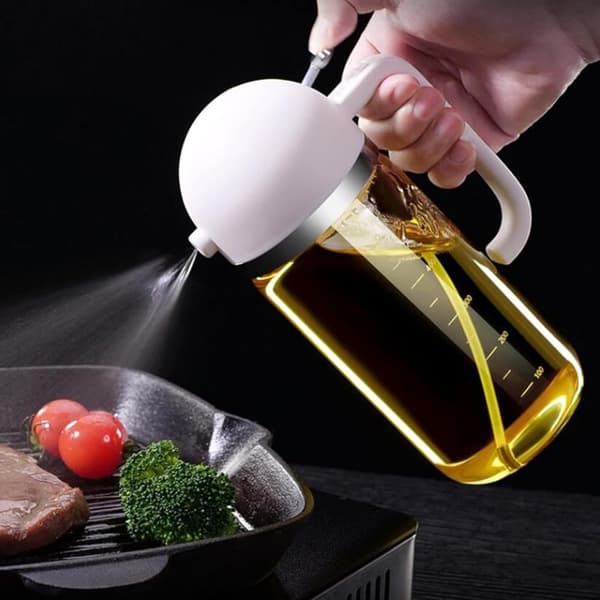 OBOSOE 2-i-1 oljesprayflaska 500 ml i borosilikatglas med spray- och hällfunktion för kök och grill
