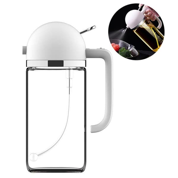 OBOSOE 2-i-1 oljesprayflaska 500 ml i borosilikatglas med spray- och hällfunktion för kök och grill Vit