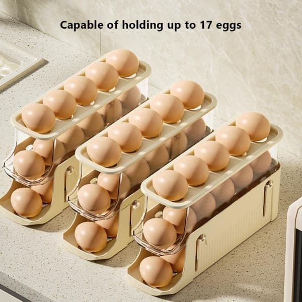 Lollanda Äggbehållare för kylskåp, Äggställ 2-pack 30 ägg, Äggdispenser, Ägghållare – Automatisk Rullning, Vikbar, 2-3 Nivåer
