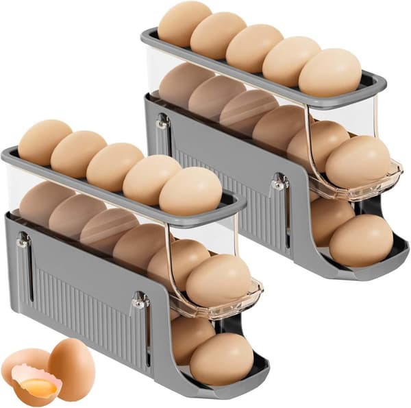 Lollanda Äggbehållare för kylskåp, Äggställ 2-pack 30 ägg, Äggdispenser, Ägghållare – Automatisk Rullning, Vikbar, 2-3 Nivåer