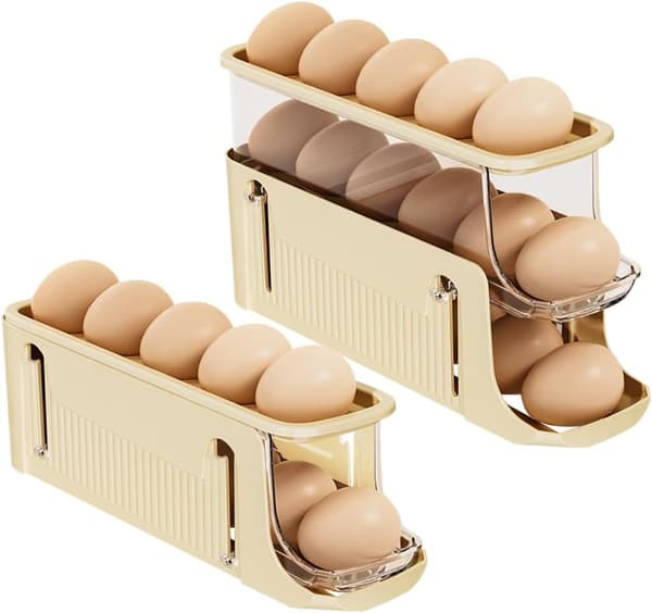 Lollanda Äggbehållare för kylskåp, Äggställ 2-pack 30 ägg, Äggdispenser, Ägghållare – Automatisk Rullning, Vikbar, 2-3 Nivåer