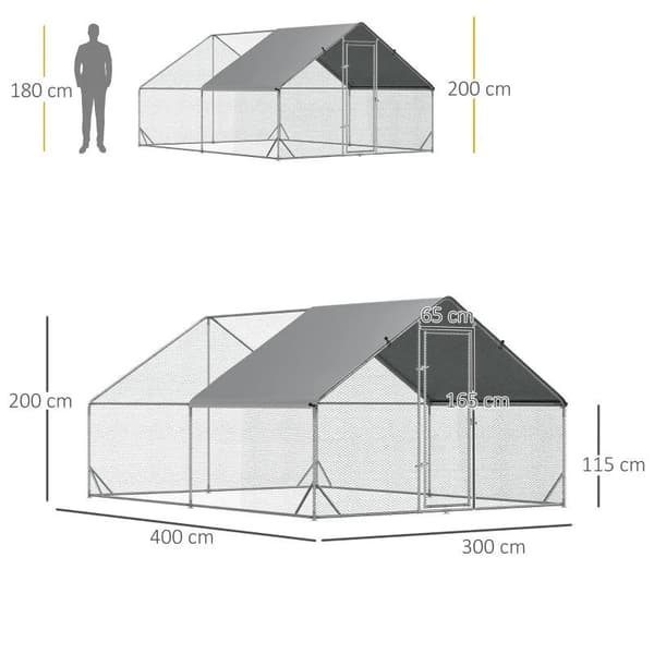 Rootz hønsegård - hønsefjerkræhus - hønsebur - kaninbur - sølv - 3 x 4 x 2m