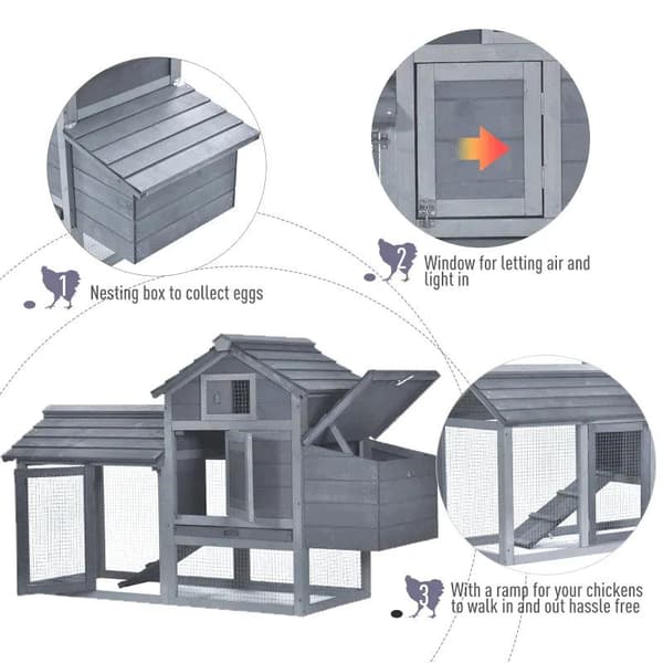 Rootz Chicken Hutch - Bantam Chicken Coop - Hønsehus - Aftagelig gulvpande - Grantræ - Grå - 150,5 cm x 54 cm x 87 cm