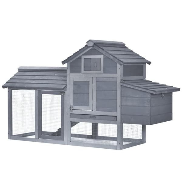 Rootz Chicken Hutch - Bantam Chicken Coop - Hønsehus - Aftagelig gulvpande - Grantræ - Grå - 150,5 cm x 54 cm x 87 cm