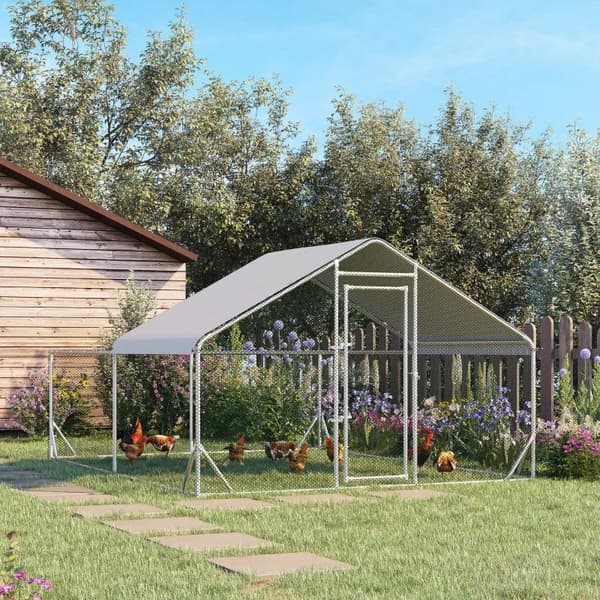 Rootz Bantam Chicken Coop - Säänkestävä - Walk-in Coop - Kanakoti katolla - Teräs - Hopea - 400cm x 300cm x 195cm