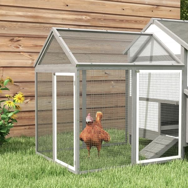Rootz Chicken Coop - Pieneläinkoti - 2 ulkosuojaa - 1 pesälaatikko - 2 ramppia - Asfalttikatto - Säänkestävä - Harmaa - 247 cm x 125 cm x 113,5 cm