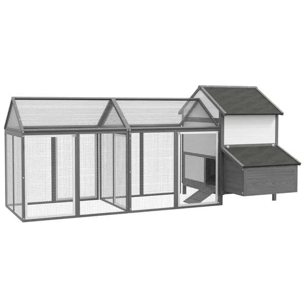 Rootz Chicken Coop - Pieneläinkoti - 2 ulkosuojaa - 1 pesälaatikko - 2 ramppia - Asfalttikatto - Säänkestävä - Harmaa - 247 cm x 125 cm x 113,5 cm