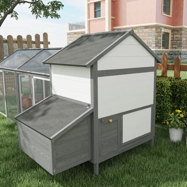 Rootz Chicken Coop - Pieneläinkoti - 2 ulkosuojaa - 1 pesälaatikko - 2 ramppia - Asfalttikatto - Säänkestävä - Harmaa - 247 cm x 125 cm x 113,5 cm