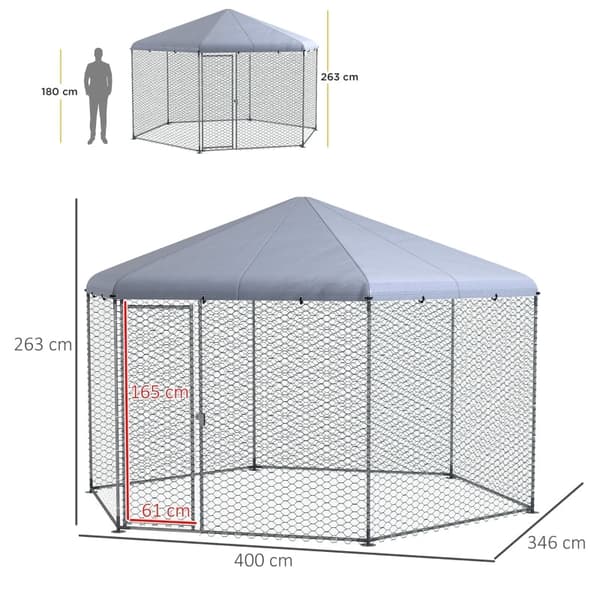 Rootz Chicken Coop -kotelo - Ulkona oleva siipikarja - Galvanoitu teräs - Suojakatto - Helppo pääsy - 400 cm x 346 cm x 263 cm