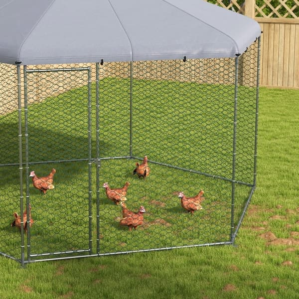 Rootz Chicken Coop -kotelo - Ulkona oleva siipikarja - Galvanoitu teräs - Suojakatto - Helppo pääsy - 400 cm x 346 cm x 263 cm