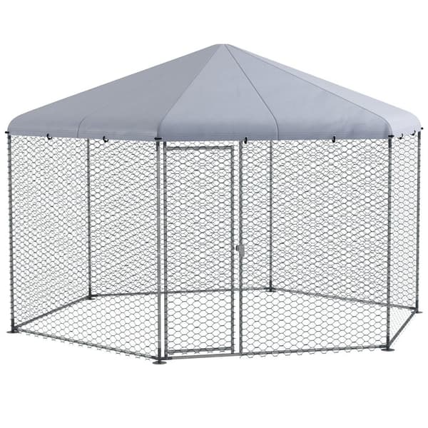 Rootz Chicken Coop -kotelo - Ulkona oleva siipikarja - Galvanoitu teräs - Suojakatto - Helppo pääsy - 400 cm x 346 cm x 263 cm