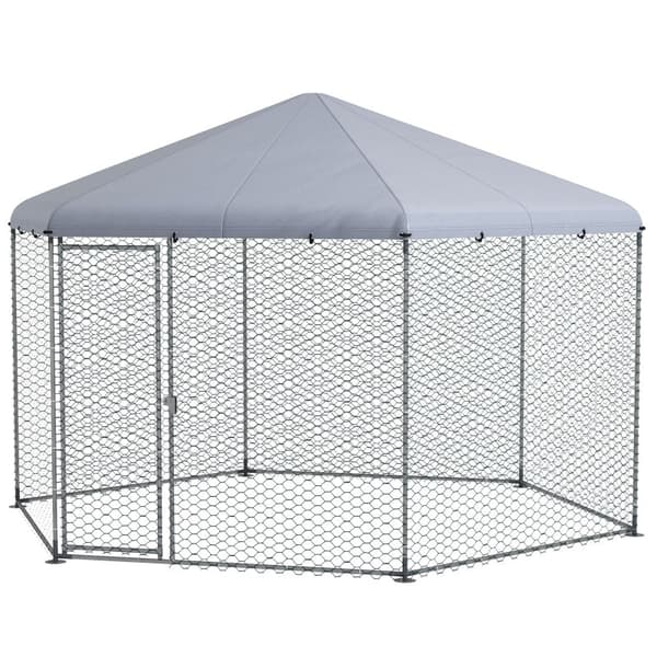 Rootz hønsegårdskabinet - Udendørs fjerkræløb - Galvaniseret stål - Beskyttende tag - Let at komme til - 400 cm x 346 cm x 263 cm