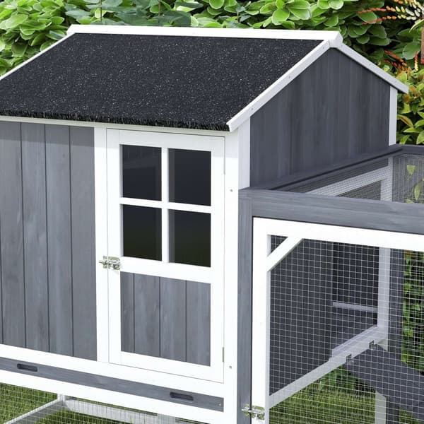 Rootz Chicken Coop med Run - Poultry House - Fir Wood - Sikker hekkeboks - 236,5 cm x 91 cm x 114 cm - Ideel til 3-4 kyllinger - Grå
