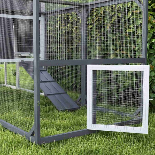 Rootz Chicken Coop med Run - Poultry House - Fir Wood - Sikker hekkeboks - 236,5 cm x 91 cm x 114 cm - Ideel til 3-4 kyllinger - Grå