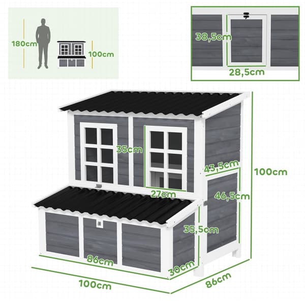 Rootz Large Chicken Coop - Hen House - Poultry Cage - Vandtæt tag - 100 x 86 x 100 cm