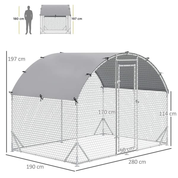 Rootz Small Animal -kotelo - Ulko -ajo - Chicken Coop - Sturdy Steel & Oxford -kangas - 280 x 190 x 197cm