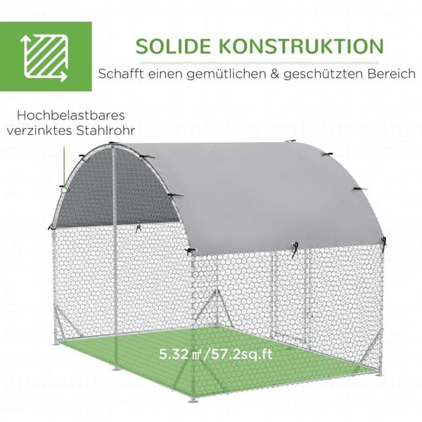 Rootz Small Animal -kotelo - Ulko -ajo - Chicken Coop - Sturdy Steel & Oxford -kangas - 280 x 190 x 197cm