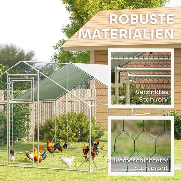Rootz Chicken Coop Freewheel -kotelo - UV -kestävä tarpauliini - Teräs ritilä - 12-18 Kanan kapasiteetti - 300 cm x 400 cm x 195cm