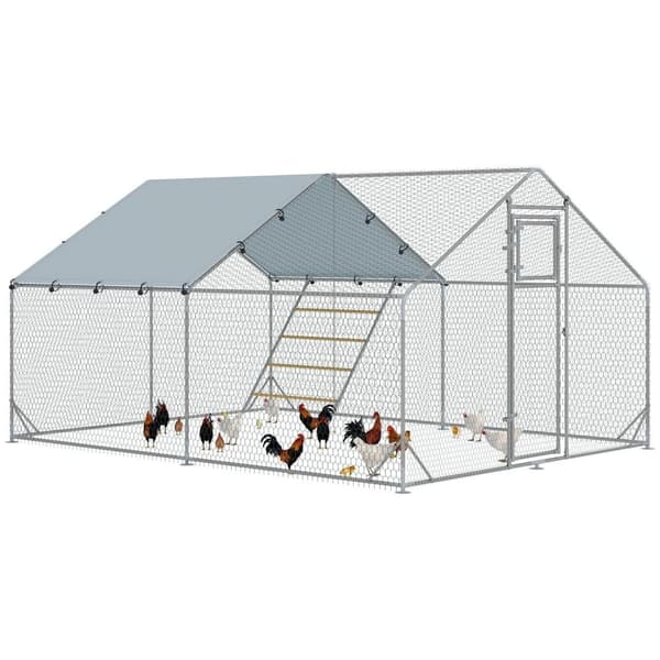 Rootz Chicken Coop Freewheel -kotelo - UV -kestävä tarpauliini - Teräs ritilä - 12-18 Kanan kapasiteetti - 300 cm x 400 cm x 195cm