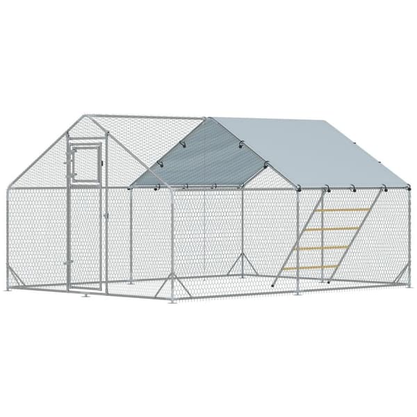 Rootz Chicken Coop Freewheel -kotelo - UV -kestävä tarpauliini - Teräs ritilä - 12-18 Kanan kapasiteetti - 300 cm x 400 cm x 195cm
