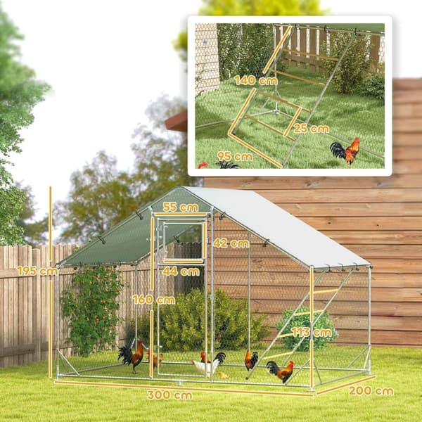 Rootz Chicken Coop Free -Range -kabinet - Kylling bopæl - fjerkræretræte - UV -beskyttelse - 300 cm x 200 cm x 195 cm