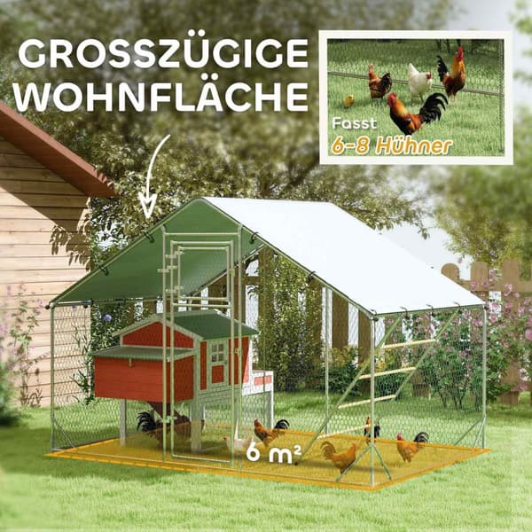 Rootz Chicken Coop Free -Range -kabinet - Kylling bopæl - fjerkræretræte - UV -beskyttelse - 300 cm x 200 cm x 195 cm