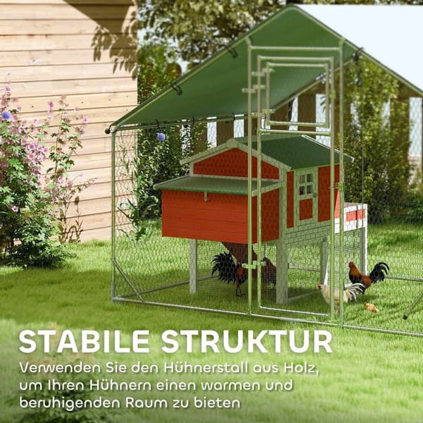 Rootz Chicken Coop Free -Range -kabinet - Kylling bopæl - fjerkræretræte - UV -beskyttelse - 300 cm x 200 cm x 195 cm
