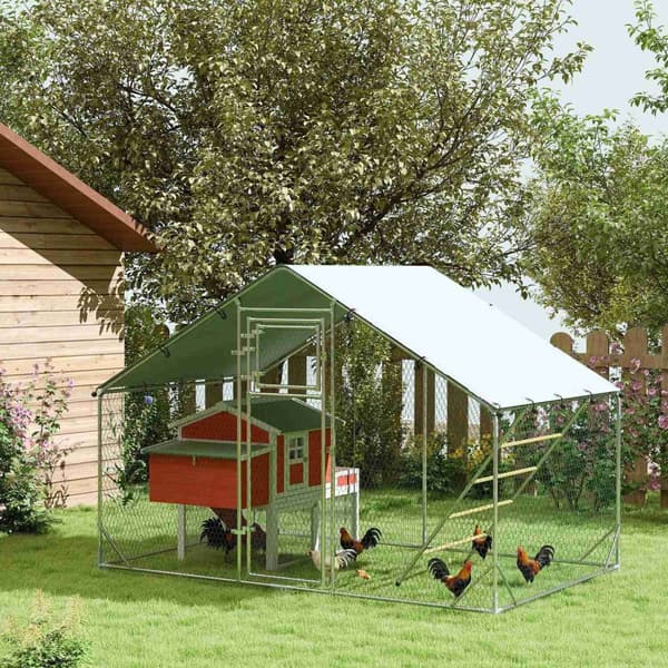Rootz Chicken Coop Free -Range -kabinet - Kylling bopæl - fjerkræretræte - UV -beskyttelse - 300 cm x 200 cm x 195 cm