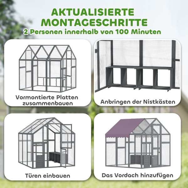 Rootz Chicken -kotelo - Chicken Coop - siipikarjan talo - Vedenpitävä katto - 1,7 x 1,8 x 1,8 m - 6-8 kanaalle