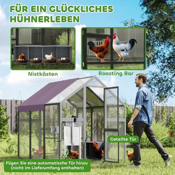 Rootz Chicken -kotelo - Chicken Coop - siipikarjan talo - Vedenpitävä katto - 1,7 x 1,8 x 1,8 m - 6-8 kanaalle