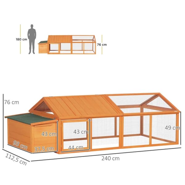 Rootz Chicken Coop Chicken Cage - kana -talo - siipikarjan kotelo - helppo huolto - 240 x 112,5 x 76 cm - oranssi