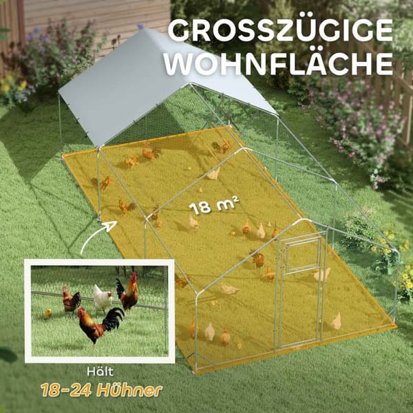 Rootz Chicken Coop -kabinet - Freewheel - UV -resistent - Rummeligt 18m² område - 300 cm x 600 cm x 195 cm