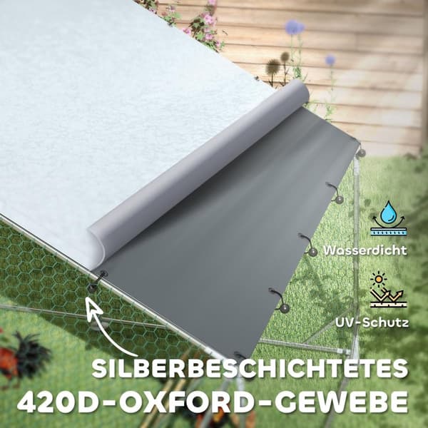 Rootz Chicken Coop -kabinet - Freewheel - UV -resistent - Rummeligt 18m² område - 300 cm x 600 cm x 195 cm