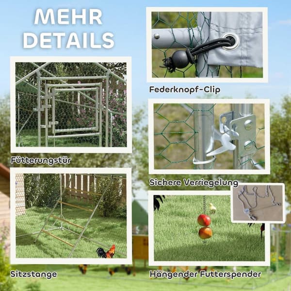 Rootz Chicken Coop -kabinet - Freewheel - UV -resistent - Rummeligt 18m² område - 300 cm x 600 cm x 195 cm